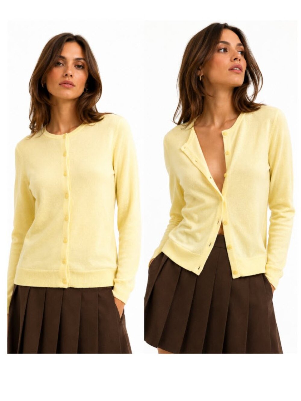 WoolOvers Merino Cashmere Cardigan Crewneck Button Knit Medium Yellow